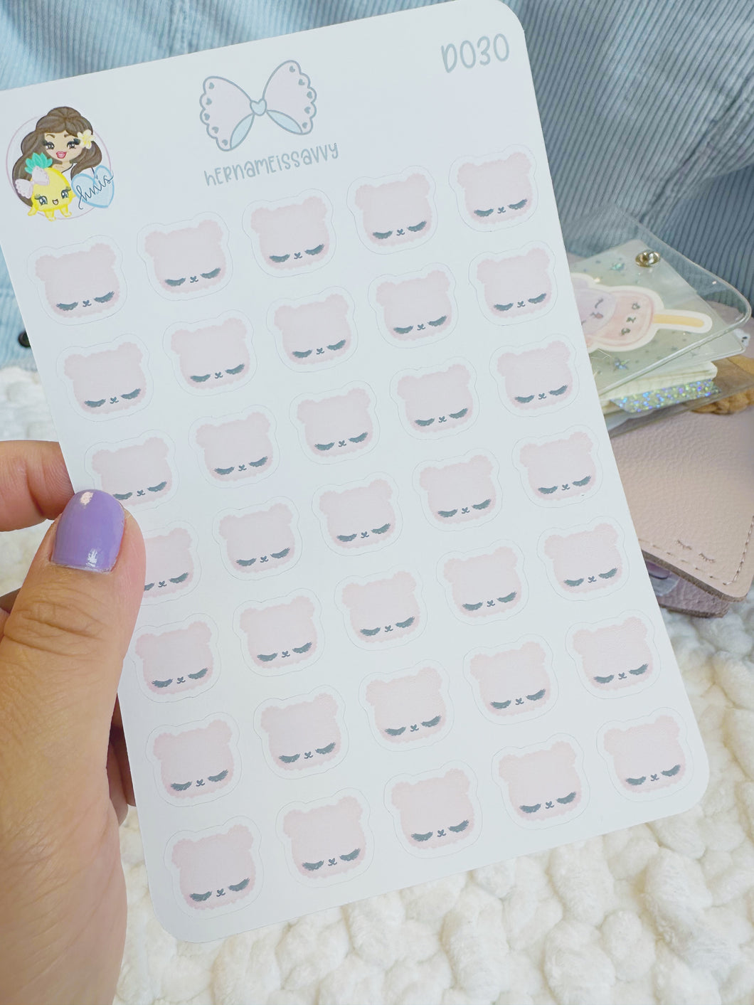 D030 - Pink Bear Faces Sticker Sheet